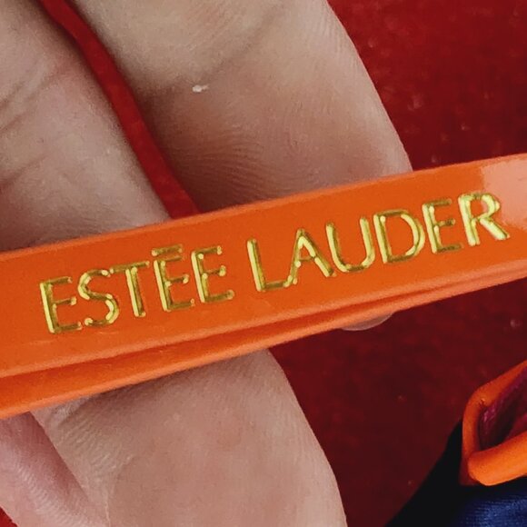 Estee Lauder Vintage Blue Orange Lilac Poly Trimmed in Polyurethane Makeup Bag - Picture 14 of 16